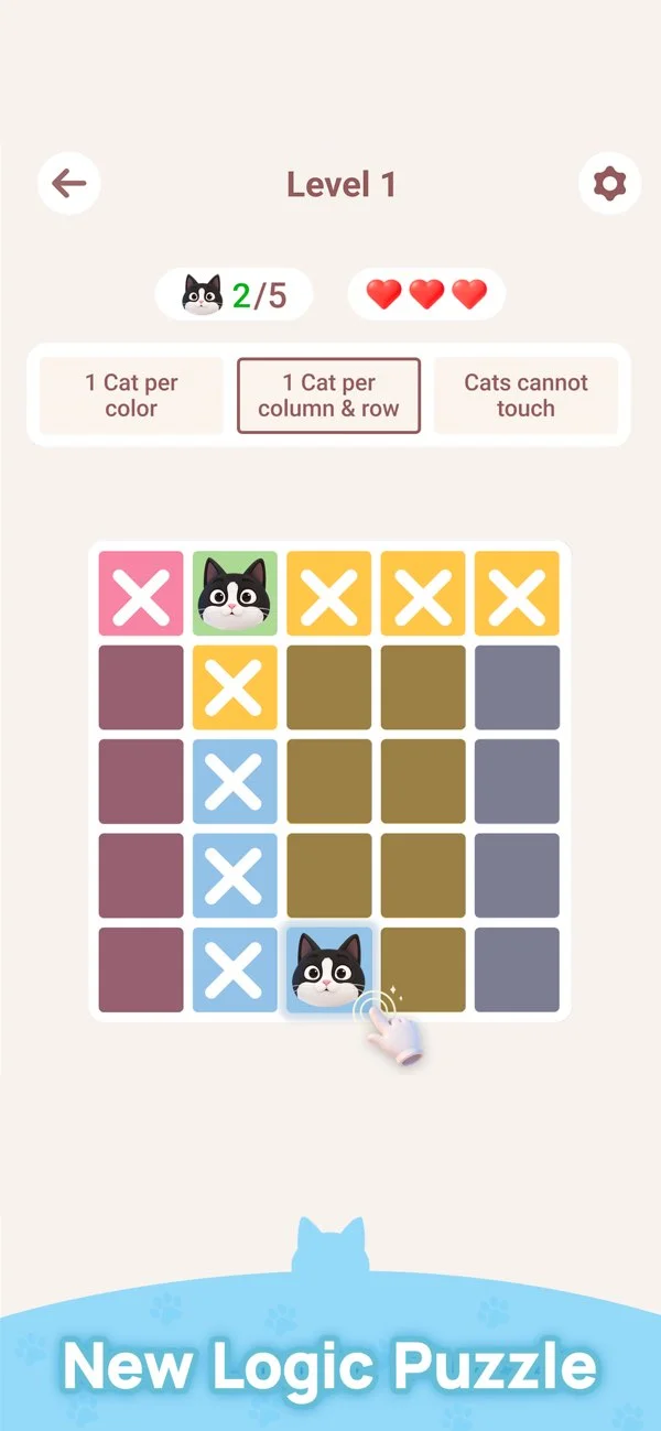 Meowdoku gameplay showing diagonal constraint